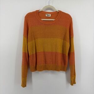 Show Me Your Mumu Cropped‎ Varsity Sweater Orange Yellow Small Striped Knit